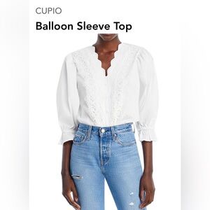 CUPIO BALLOON SLEEVE TOP SIZE XL IN BRIGHT WHITE